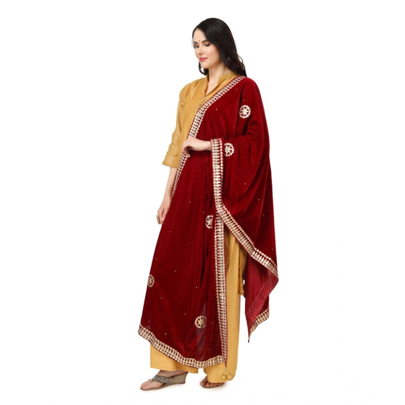 Mayawye Women's Velvet Gotta Patti Dupatta (Maroon, Length: 2.25 to 2.50 Mtr)