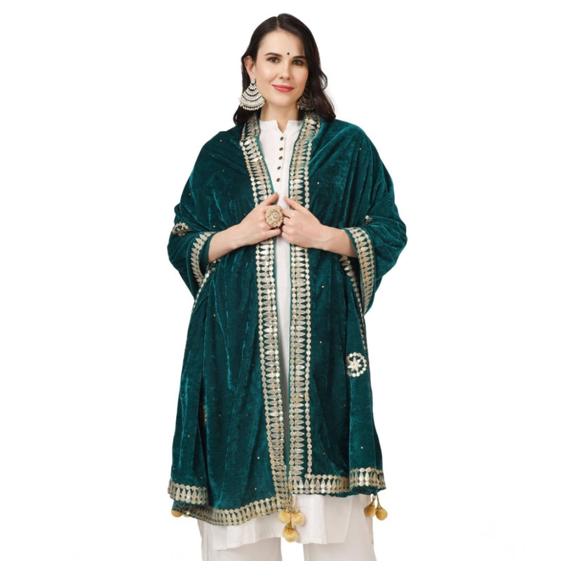 Mayawye Women's Velvet Gotta Patti Dupatta (Dark Green, Length: 2.25 to 2.50 Mtr)
