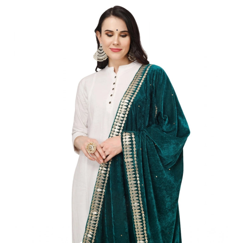 Mayawye Women's Velvet Gotta Patti Dupatta (Dark Green, Length: 2.25 to 2.50 Mtr)