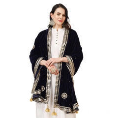 Mayawye Women's Velvet Gotta Patti Dupatta (Blue, Length: 2.25 to 2.50 Mtr)