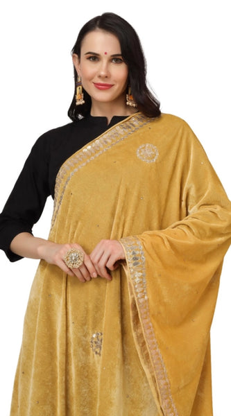 Mayawye Women's Velvet Gotta Patti Dupatta (Yellow, Length: 2.25 to 2.50 Mtr)