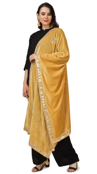 Mayawye Women's Velvet Gotta Patti Dupatta (Yellow, Length: 2.25 to 2.50 Mtr)