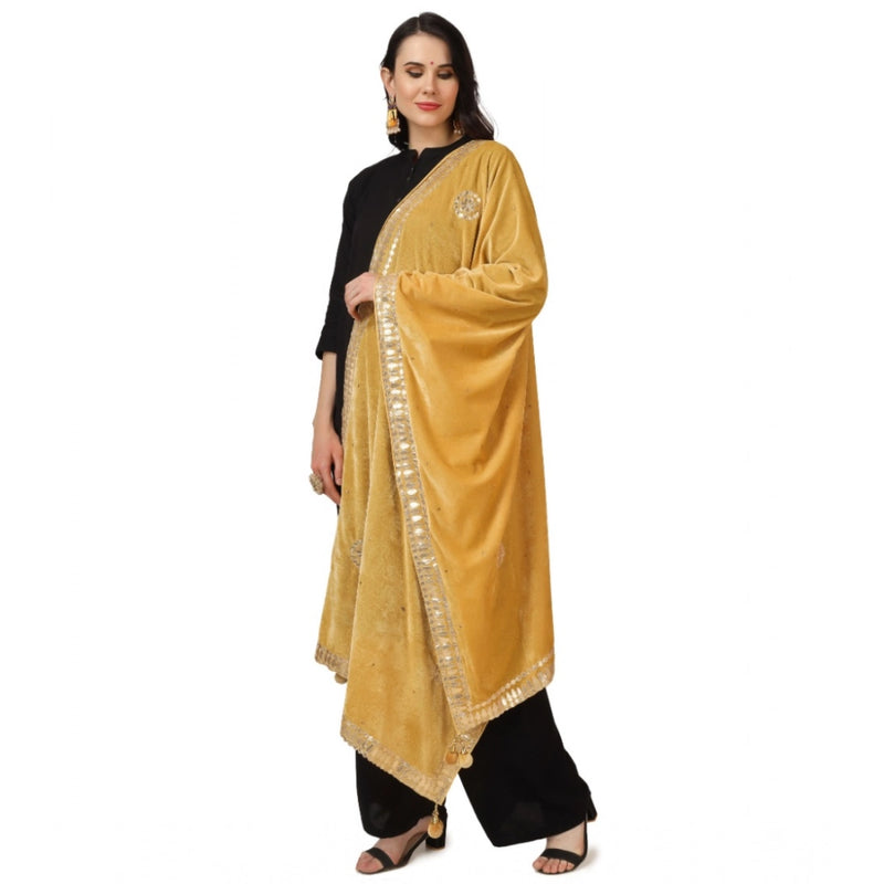 Mayawye Women's Velvet Gotta Patti Dupatta (Yellow, Length: 2.25 to 2.50 Mtr)
