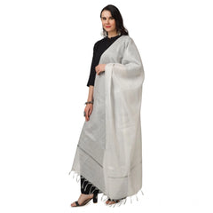 Mayawye Women's Chanderi Solid Dupatta (White, Length: 2.25 to 2.50 Mtr)