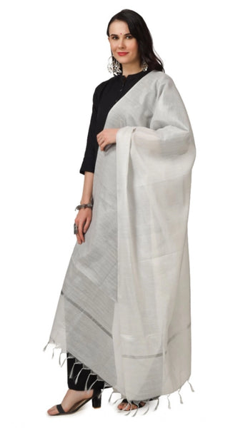 Mayawye Women's Chanderi Solid Dupatta (White, Length: 2.25 to 2.50 Mtr)