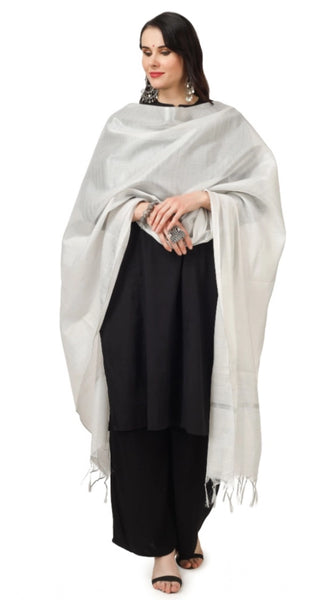 Mayawye Women's Chanderi Solid Dupatta (White, Length: 2.25 to 2.50 Mtr)