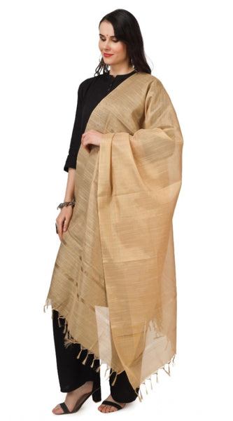 Mayawye Women's Chanderi Solid Dupatta (Gold, Length: 2.25 to 2.50 Mtr)