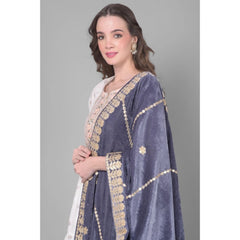 Mayawye Women's Velvet Gotta Patti Dupatta (Grey, Length: 2.25 to 2.50 Mtr)