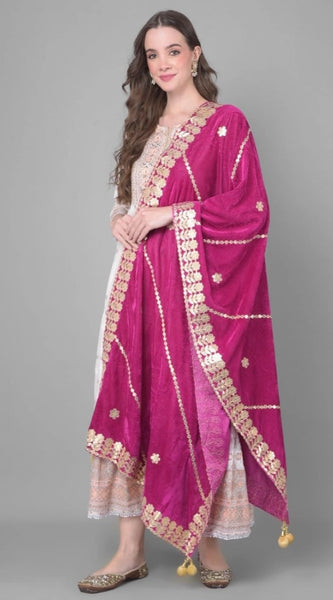 Mayawye Women's Velvet Gotta Patti Dupatta (Purple, Length: 2.25 to 2.50 Mtr)