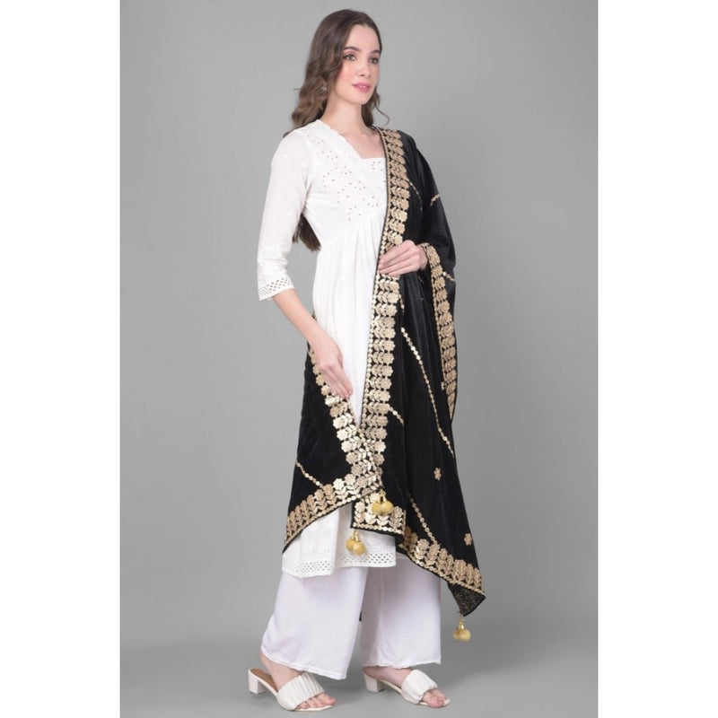 Mayawye Women's Velvet Gotta Patti Dupatta (Black, Length: 2.25 to 2.50 Mtr)