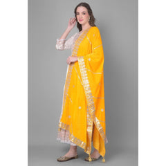 Mayawye Women's Velvet Gotta Patti Dupatta (Yellow, Length: 2.25 to 2.50 Mtr)