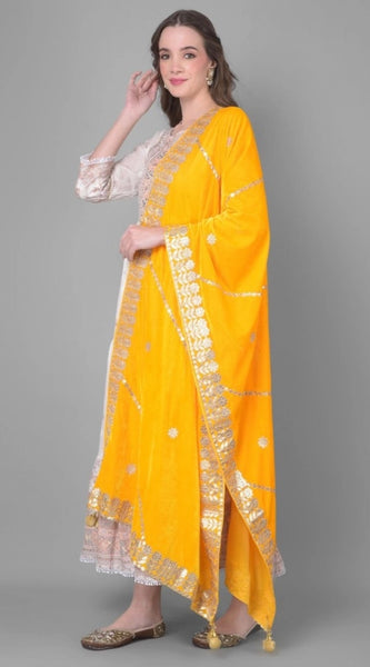 Mayawye Women's Velvet Gotta Patti Dupatta (Yellow, Length: 2.25 to 2.50 Mtr)