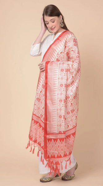 Mayawye Women's Art Silk Printed Dupatta (Orange, Length: 2.25 to 2.50 Mtr)