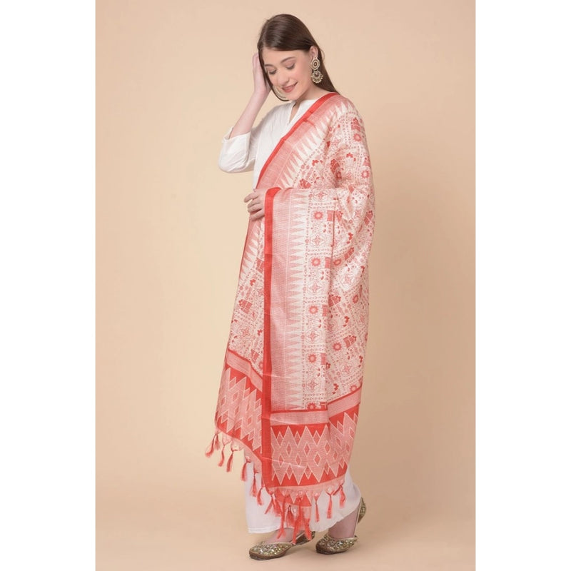 Mayawye Women's Art Silk Printed Dupatta (Orange, Length: 2.25 to 2.50 Mtr)