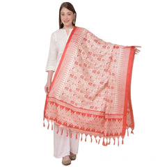 Mayawye Women's Art Silk Printed Dupatta (Orange, Length: 2.25 to 2.50 Mtr)