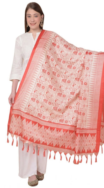 Mayawye Women's Art Silk Printed Dupatta (Orange, Length: 2.25 to 2.50 Mtr)