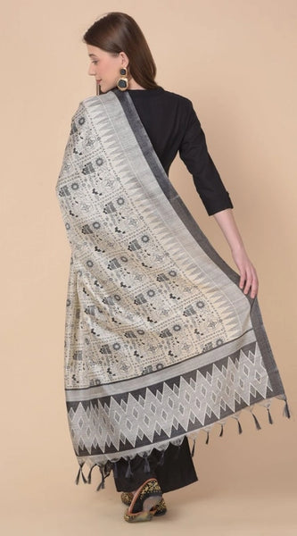 Mayawye Women's Art Silk Printed Dupatta (Black, Length: 2.25 to 2.50 Mtr)