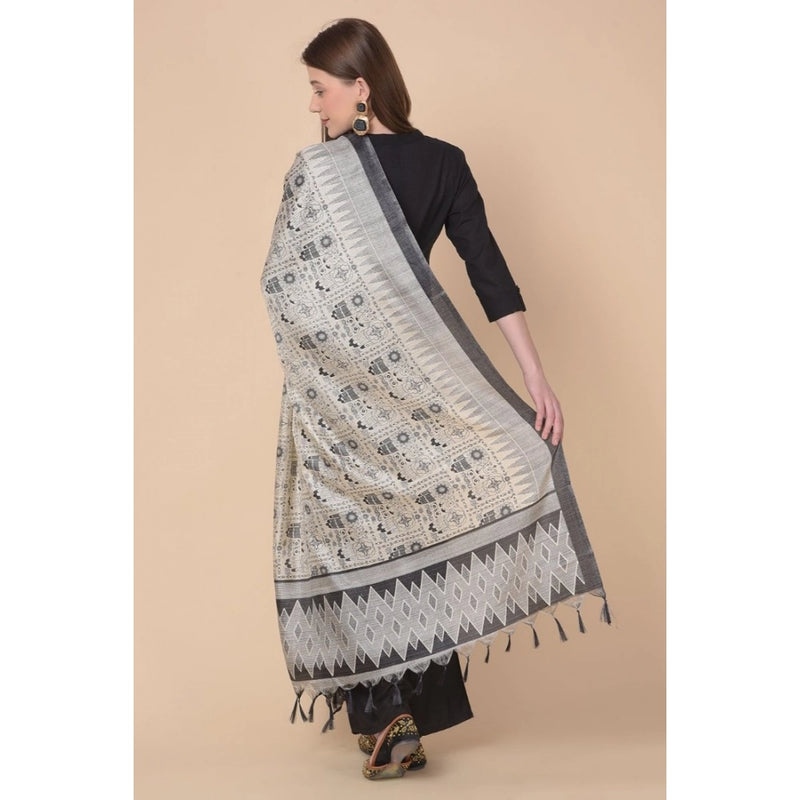 Mayawye Women's Art Silk Printed Dupatta (Black, Length: 2.25 to 2.50 Mtr)
