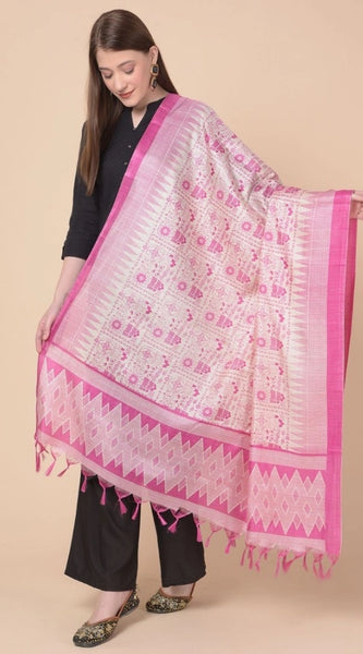 Mayawye Women's Art Silk Printed Dupatta (Pink, Length: 2.25 to 2.50 Mtr)