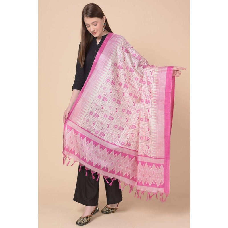Mayawye Women's Art Silk Printed Dupatta (Pink, Length: 2.25 to 2.50 Mtr)