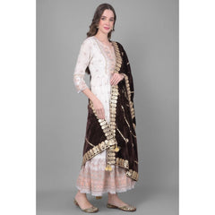 Mayawye Women's Velvet Gotta Patti Dupatta (Brown, Length: 2.25 to 2.50 Mtr)