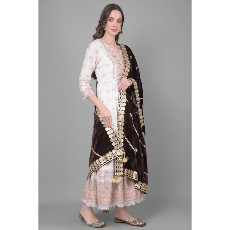 Mayawye Women's Velvet Gotta Patti Dupatta (Brown, Length: 2.25 to 2.50 Mtr)