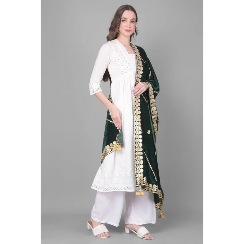 Mayawye Women's Velvet Gotta Patti Dupatta (Green, Length: 2.25 to 2.50 Mtr)