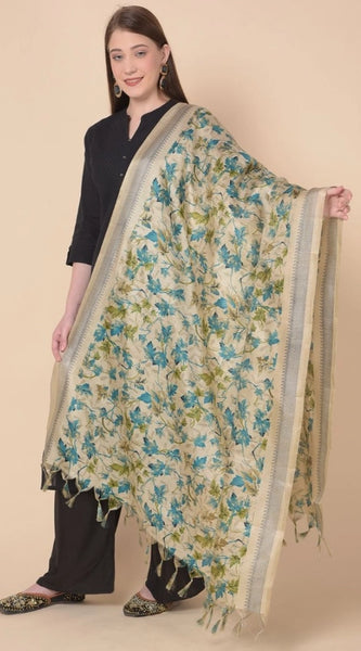 Mayawye Women's Art Silk Printed Dupatta (Gold, Length: 2.25 to 2.50 Mtr)