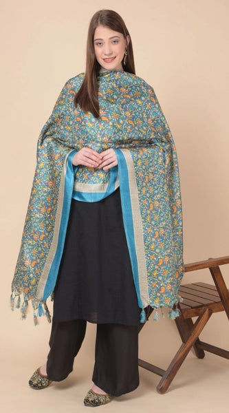 Mayawye Women's Art Silk Printed Dupatta (Turquoise, Length: 2.25 to 2.50 Mtr)