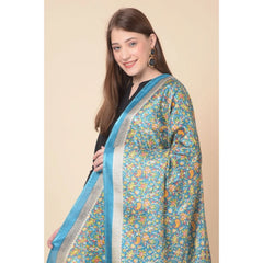 Mayawye Women's Art Silk Printed Dupatta (Turquoise, Length: 2.25 to 2.50 Mtr)