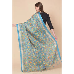 Mayawye Women's Art Silk Printed Dupatta (Turquoise, Length: 2.25 to 2.50 Mtr)