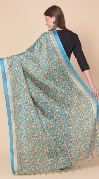 Mayawye Women's Art Silk Printed Dupatta (Turquoise, Length: 2.25 to 2.50 Mtr)