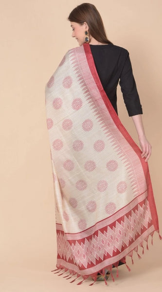 Mayawye Women's Art Silk Printed Dupatta (Maroon, Length: 2.25 to 2.50 Mtr)