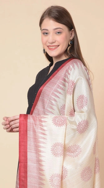 Mayawye Women's Art Silk Printed Dupatta (Maroon, Length: 2.25 to 2.50 Mtr)