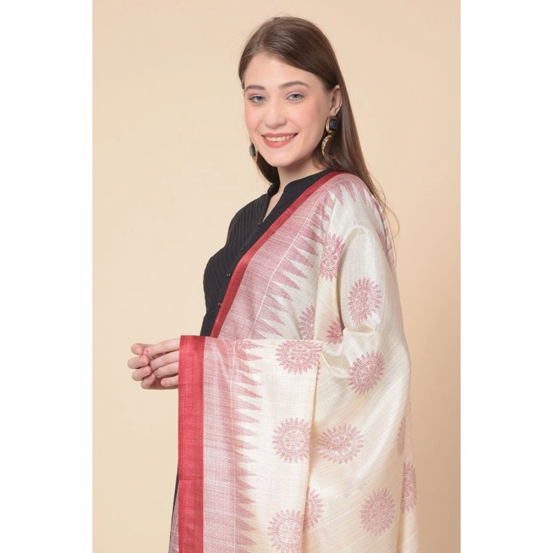 Mayawye Women's Art Silk Printed Dupatta (Maroon, Length: 2.25 to 2.50 Mtr)