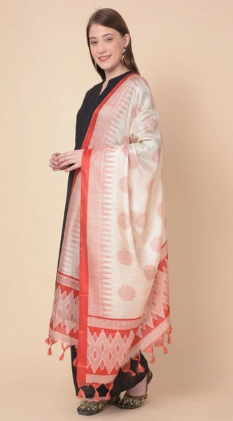Mayawye Women's Art Silk Printed Dupatta (Red, Length: 2.25 to 2.50 Mtr)