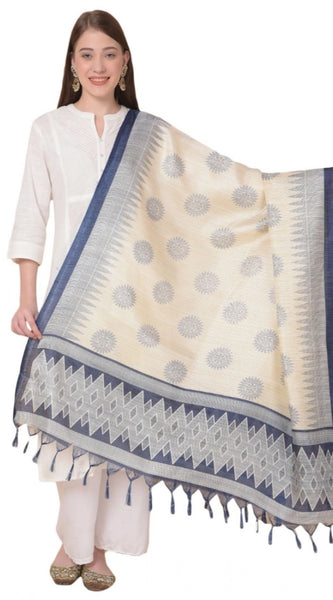 Mayawye Women's Art Silk Printed Dupatta (Blue, Length: 2.25 to 2.50 Mtr)
