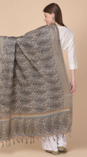 Mayawye Women's Art Silk Printed Dupatta (Grey, Length: 2.25 to 2.50 Mtr)