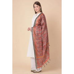 Mayawye Women's Art Silk Printed Dupatta (Orange, Length: 2.25 to 2.50 Mtr)