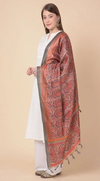 Mayawye Women's Art Silk Printed Dupatta (Orange, Length: 2.25 to 2.50 Mtr)