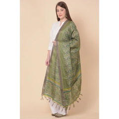 Mayawye Women's Art Silk Printed Dupatta (Green, Length: 2.25 to 2.50 Mtr)
