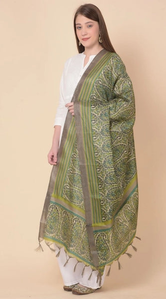 Mayawye Women's Art Silk Printed Dupatta (Green, Length: 2.25 to 2.50 Mtr)