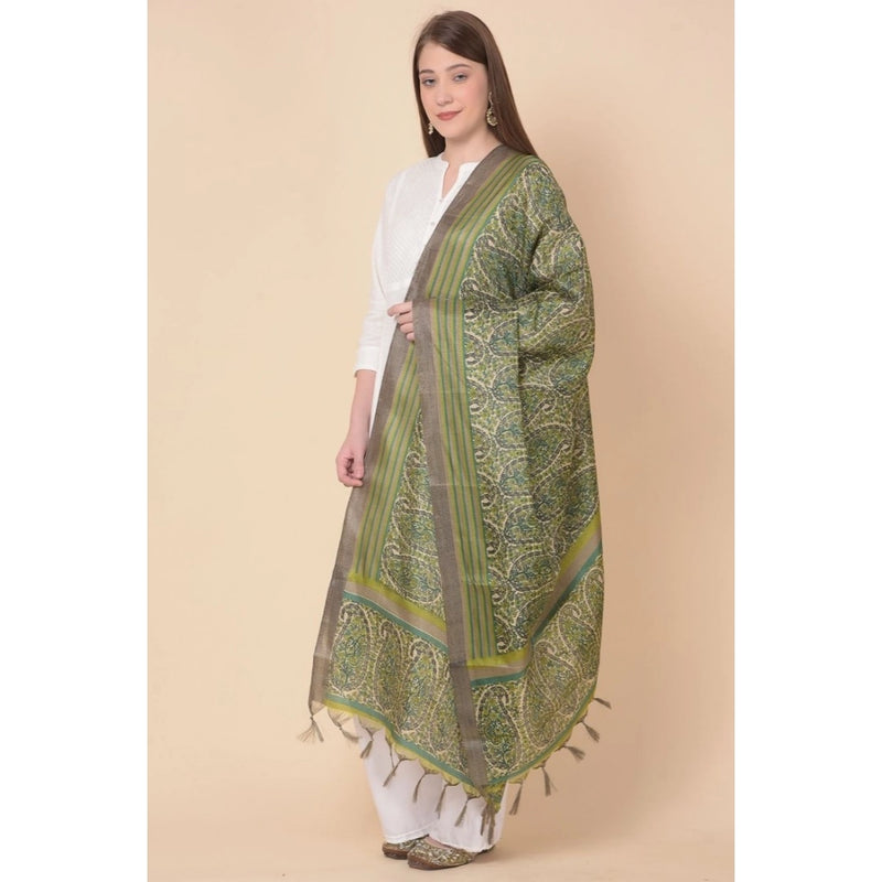 Mayawye Women's Art Silk Printed Dupatta (Green, Length: 2.25 to 2.50 Mtr)