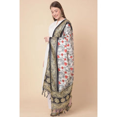 Mayawye Women's Art Silk Printed Dupatta (Black, Length: 2.25 to 2.50 Mtr)