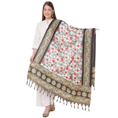 Mayawye Women's Art Silk Printed Dupatta (Black, Length: 2.25 to 2.50 Mtr)