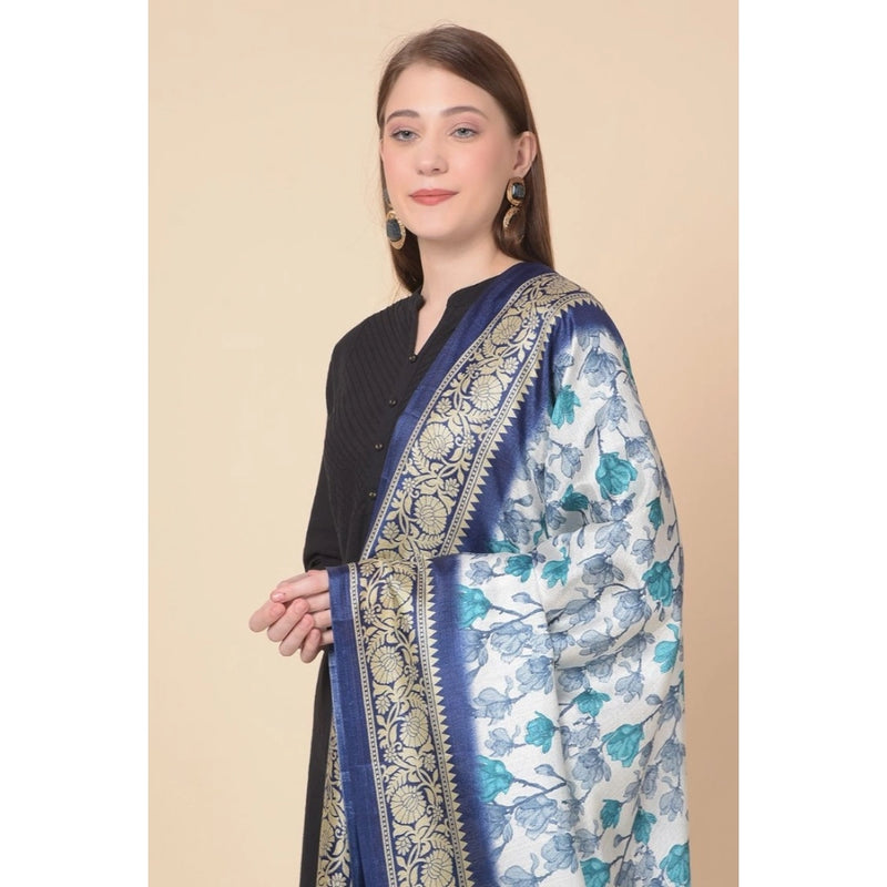 Mayawye Women's Art Silk Printed Dupatta (Blue, Length: 2.25 to 2.50 Mtr)