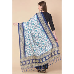 Mayawye Women's Art Silk Printed Dupatta (Blue, Length: 2.25 to 2.50 Mtr)