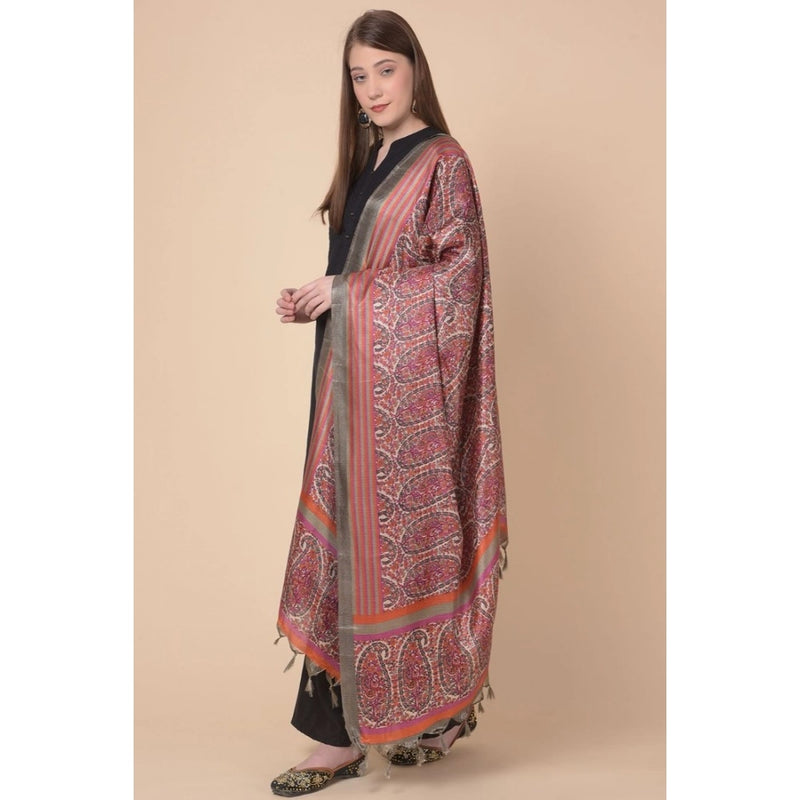 Mayawye Women's Art Silk Printed Dupatta (Grey, Length: 2.25 to 2.50 Mtr)