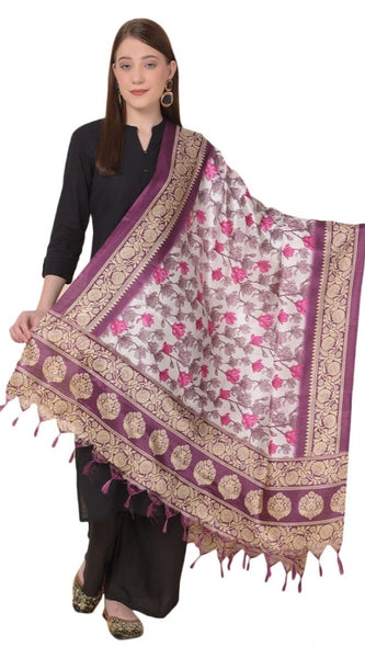 Mayawye Women's Art Silk Printed Dupatta (Purple, Length: 2.25 to 2.50 Mtr)