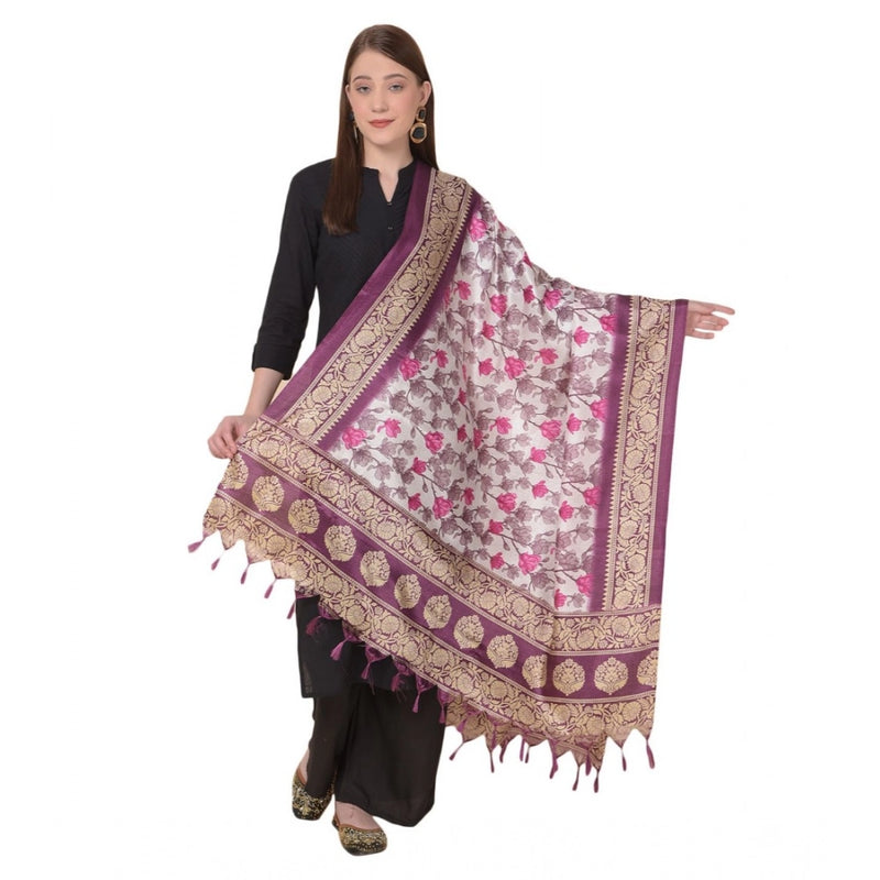 Mayawye Women's Art Silk Printed Dupatta (Purple, Length: 2.25 to 2.50 Mtr)